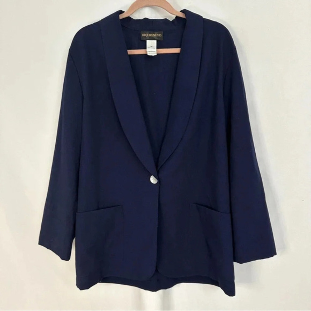 Vintage Requirements Blazer Womens Size 14 One Button Classic Blue Lightweight
